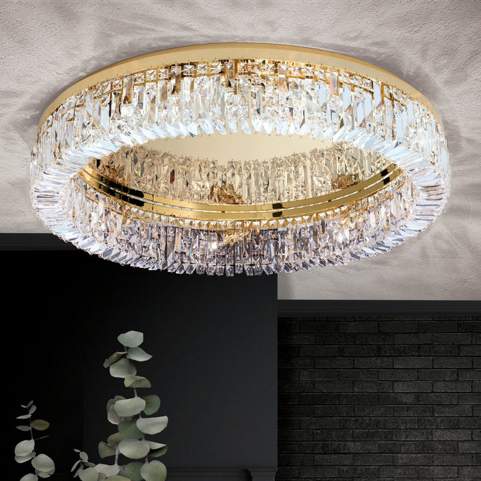 Modern Flush Mount Round Crystal Chandelier for Low-ceiling