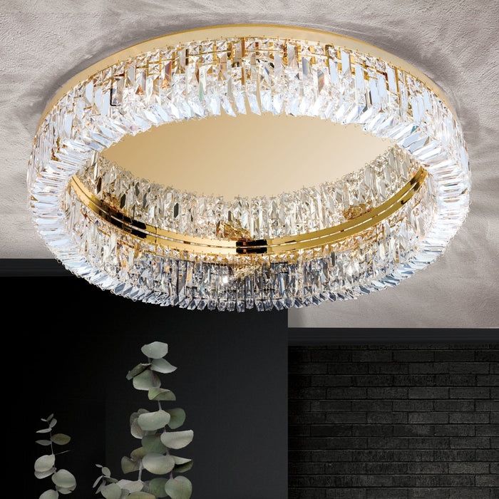 Modern Flush Mount Round Crystal Chandelier for Low-ceiling