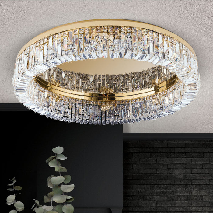 Modern Flush Mount Round Crystal Chandelier for Low-ceiling