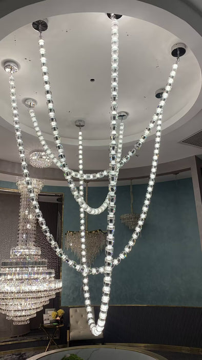 Modern Crystal Bullet  Necklace Chain Chandelier for Living Room/Staircase/Foyer/Hotel/Restaurant