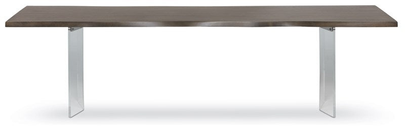 Mesa de comedor rústica con base de pedestal acrílico en forma de V