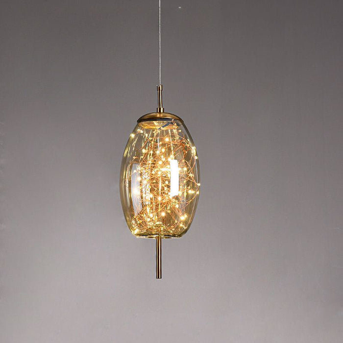 Modern Scandinavian Drum/Cylinder/Oval/Globe-Shaped Amber/Smoky Gray Glass Pendant