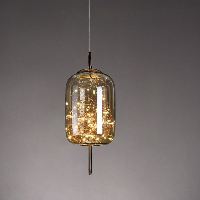 Modern Scandinavian Drum/Cylinder/Oval/Globe-Shaped Amber/Smoky Gray Glass Pendant