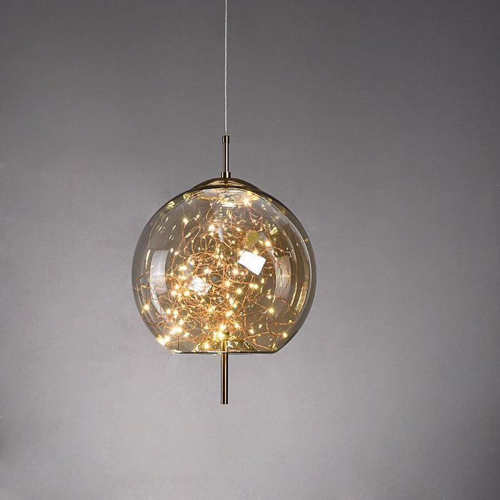 Modern Scandinavian Drum/Cylinder/Oval/Globe-Shaped Amber/Smoky Gray Glass Pendant