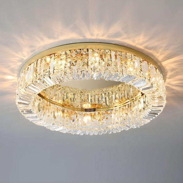 Modern Flush Mount Round Crystal Chandelier for Low-ceiling