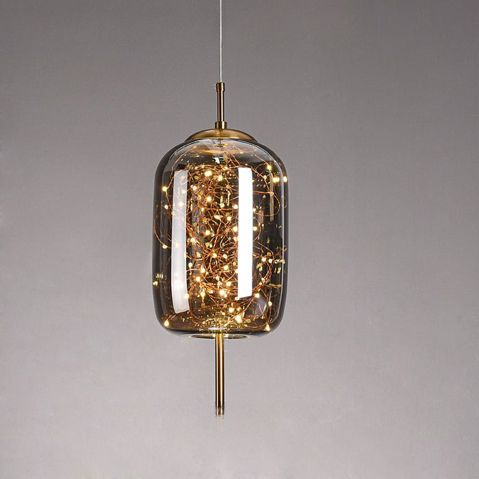 Modern Scandinavian Drum/Cylinder/Oval/Globe-Shaped Amber/Smoky Gray Glass Pendant