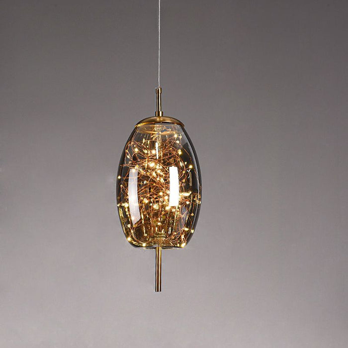 Modern Scandinavian Drum/Cylinder/Oval/Globe-Shaped Amber/Smoky Gray Glass Pendant