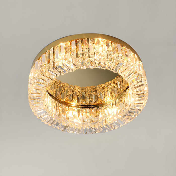 Modern Flush Mount Round Crystal Chandelier for Low-ceiling