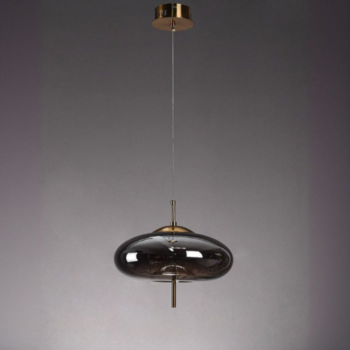 Modern Scandinavian Drum/Cylinder/Oval/Globe-Shaped Amber/Smoky Gray Glass Pendant