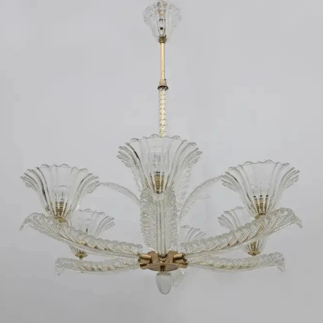 Vintage Italian 6-Arm Glass Chandelier for Low-ceiling Bedroom/Dining Room