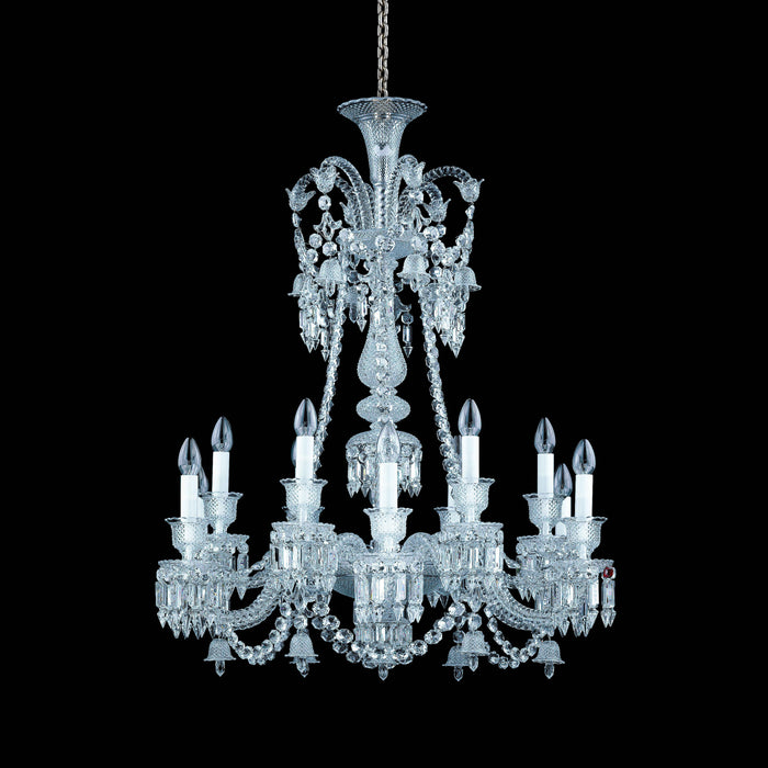 Light Luxury Classic Long Version Tiered Candle Light Crystal Chandelier for High-ceiling Rooms/Living Room