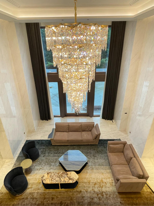 Oversized European Multi-layers Golden Luxury Crystal Chandelier Villa/High-ceiling/Foyer