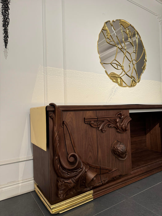 Luxury Empire Hand-pounded Brass Walnut Sideboard