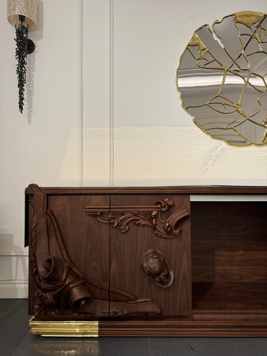 Luxury Empire Hand-pounded Brass Walnut Sideboard