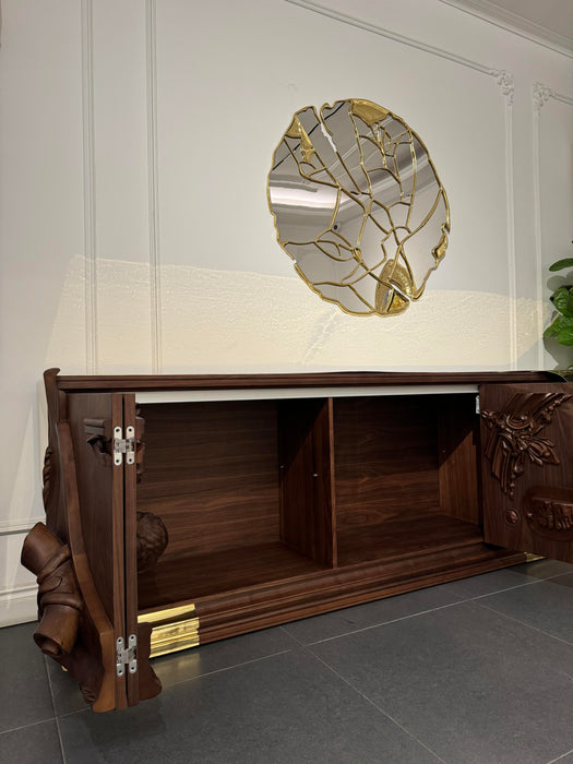 Luxury Empire Hand-pounded Brass Walnut Sideboard