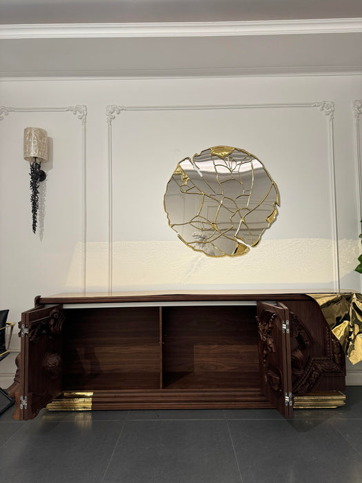 Luxury Empire Hand-pounded Brass Walnut Sideboard