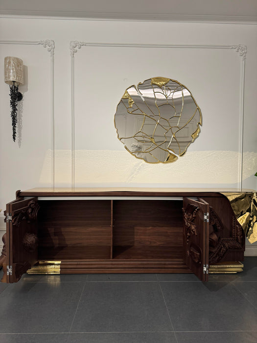 Luxury Empire Hand-pounded Brass Walnut Sideboard