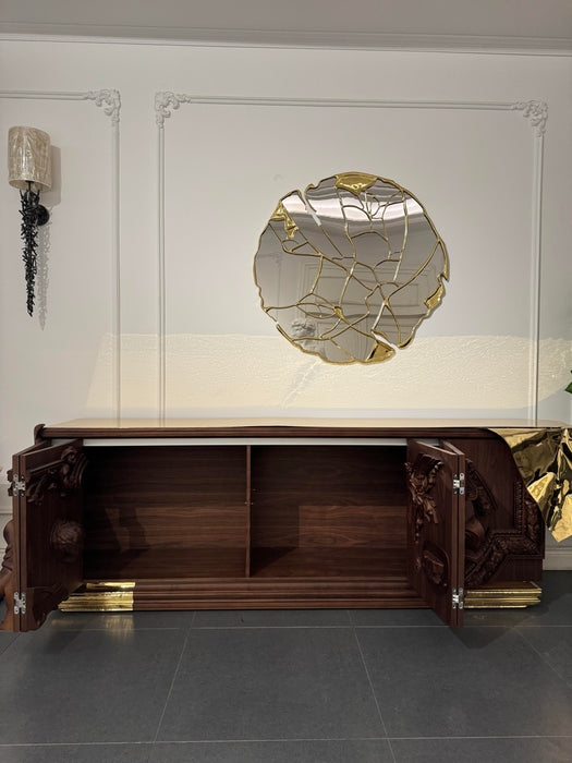 Luxury Empire Hand-pounded Brass Walnut Sideboard