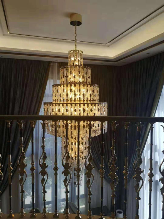 Luxury Multi-tiered Crystal Glass Buckles Chandelier for High-ceiling