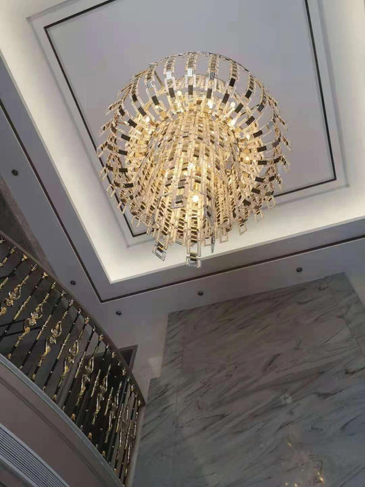 Luxury Multi-tiered Crystal Glass Buckles Chandelier for High-ceiling