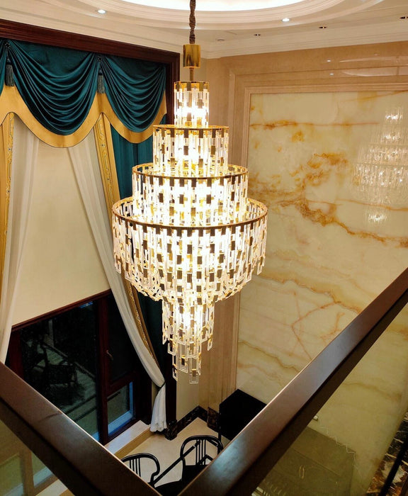 Luxury Multi-tiered Crystal Glass Buckles Chandelier for High-ceiling