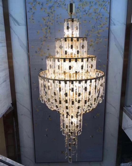 Luxury Multi-tiered Crystal Glass Buckles Chandelier for High-ceiling