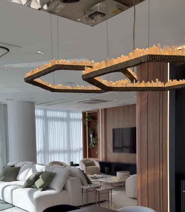 Hand Hammered Brass Natural Crystal Chandelier for High-ceiling/Low-ceiling