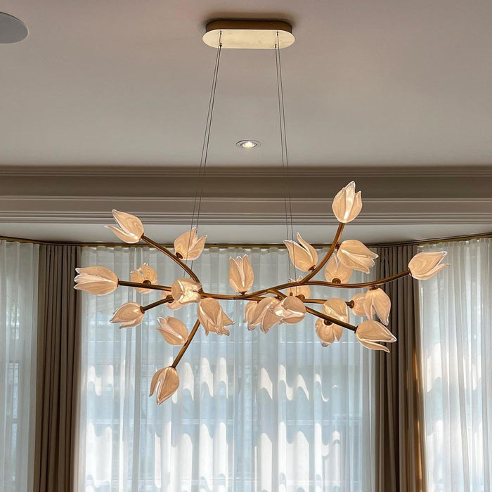 Modern Art Linear Flower Glass Chandelier for Dining Room