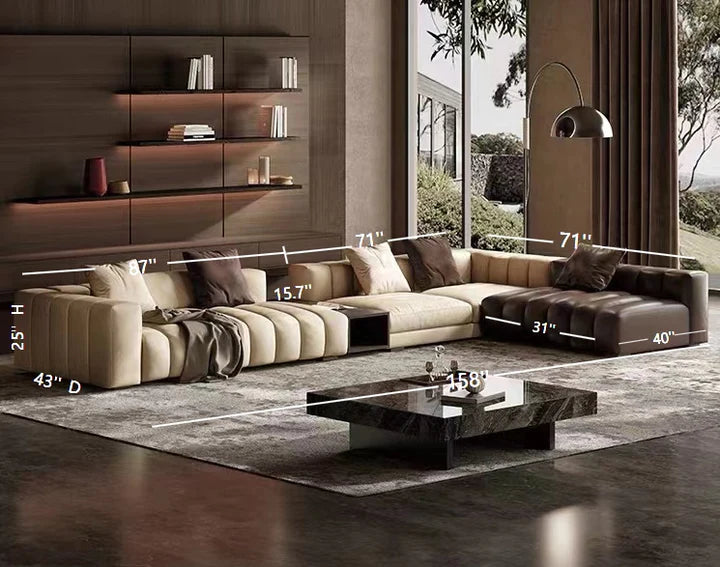 Piano-shape Rectangle Leather Sofa