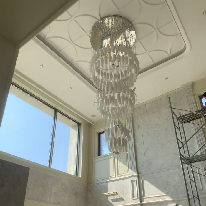 Modern Elegant Floating Glass Flower Chandelier with Ceramic Hummingbird Accents