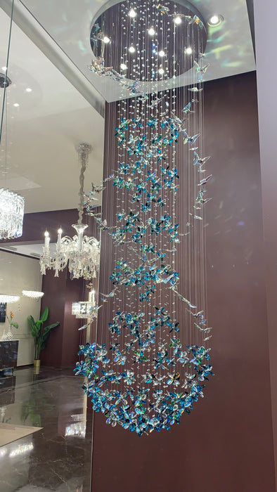 Modern Floating Blue Butterfly Crystal Chandelier for Living Room/Staircase/Foyer