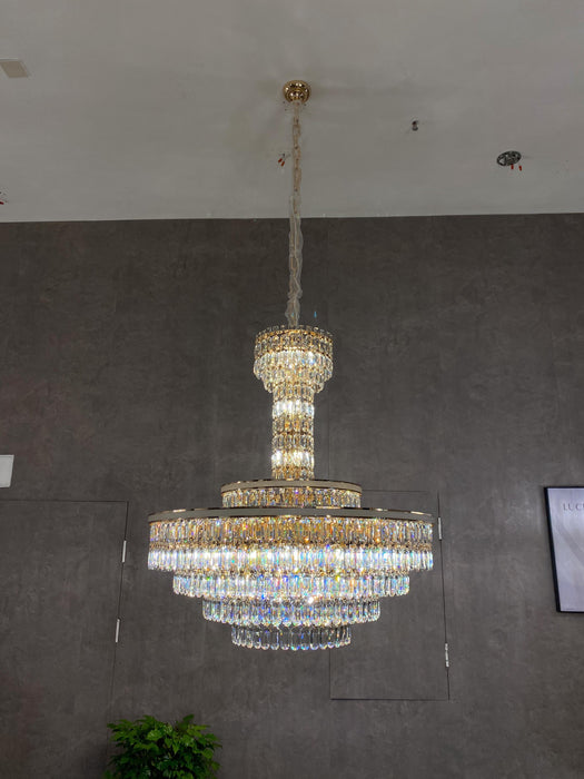 Oversize Modern Light Luxury Multi-tier Round Crystal Chandelier for Foyer/Living Room/Staircase