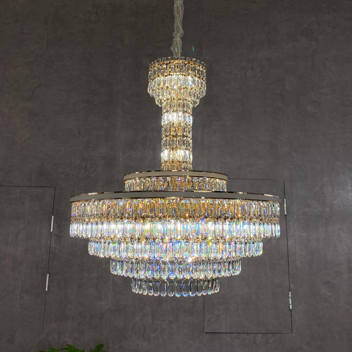 Oversize Modern Light Luxury Multi-tier Round Crystal Chandelier for Foyer/Living Room/Staircase