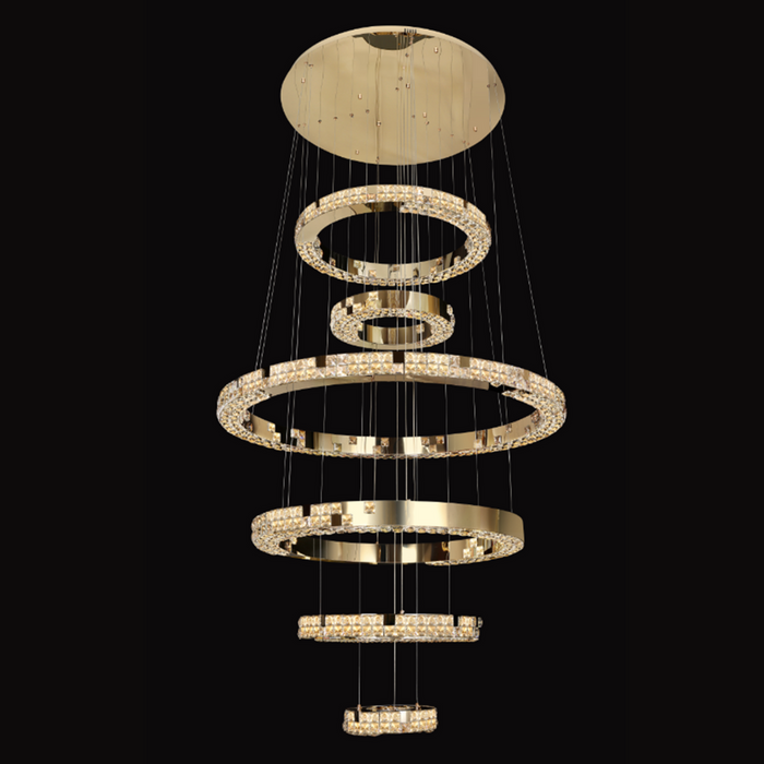 Modern Luxury 1/2/3/6-Ring Crystal Pixel Cube Chandelier Set for Staircase/Foyer/Living Room