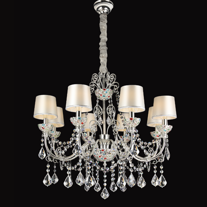 Luxury Candle Light Colorful Crystal Chandelier in Silver Finish