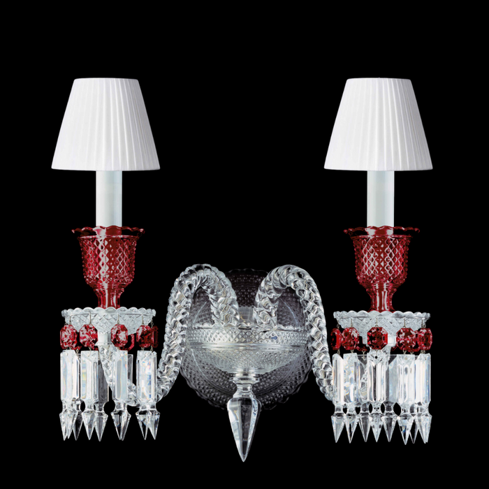 Luxury 2-Arm Candle Light Red Crystal Wall Light