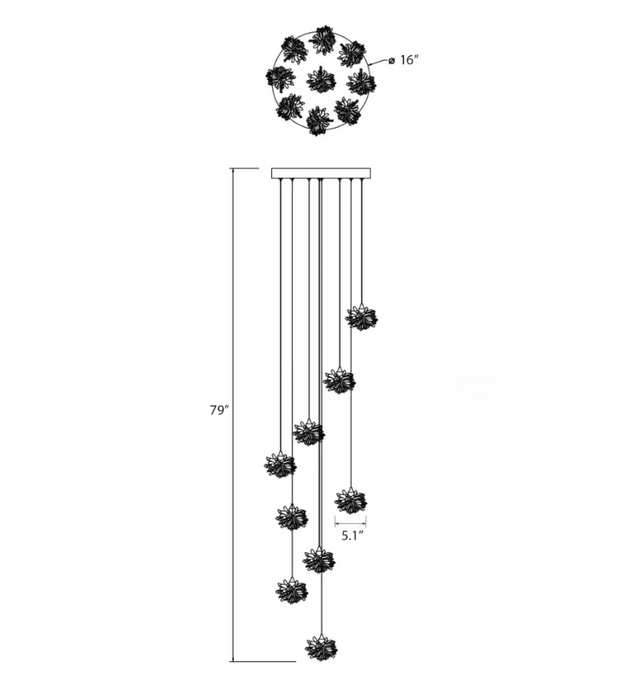 Luxury Floating Crystal Rock Chandelier for Staircase/Foyer