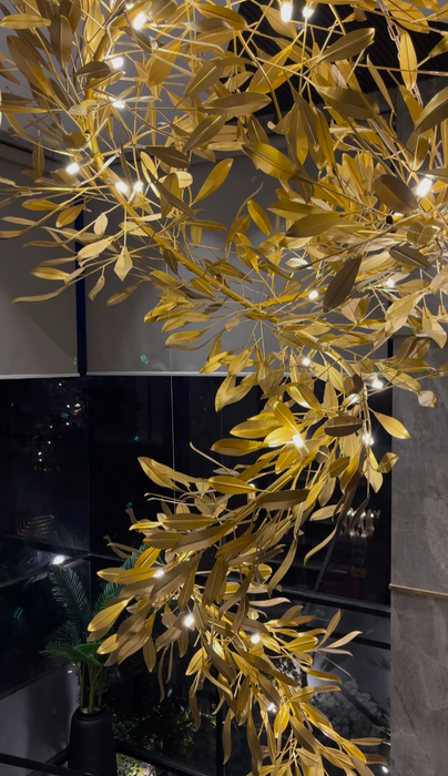 Modern Gold Leaves Tree Chandelier for High-ceiling