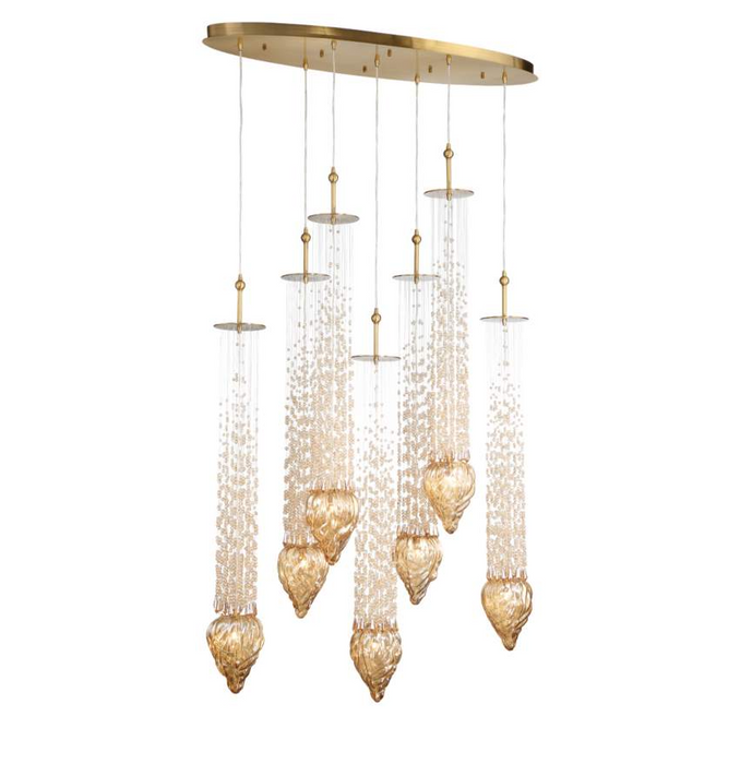 Modern Floating Blown Amber Glass Chandelier for High-ceiling