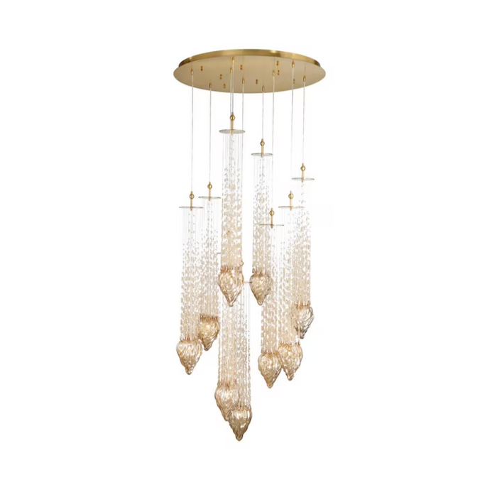 Modern Floating Blown Amber Glass Chandelier for High-ceiling