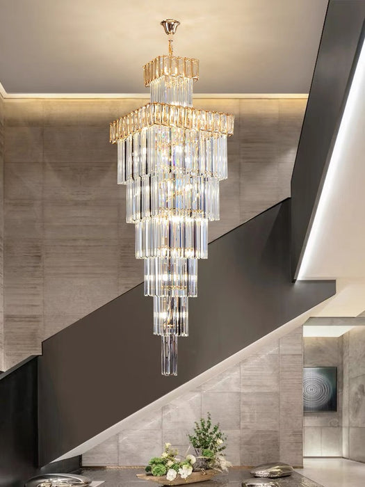 Lámpara decorativa de cristal Vertical grande para escalera, lámpara de techo para vestíbulo, con ala gris/ámbar