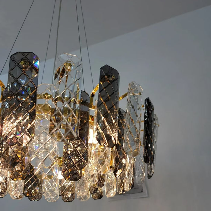 Modern Smoky Gray Crystal Chandelier Gleamy Light Fixture for Living/Dining Room/ Bedroom/ Home Office