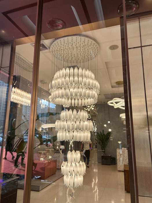 Modern Elegant Floating Glass Flower Chandelier with Ceramic Hummingbird Accents