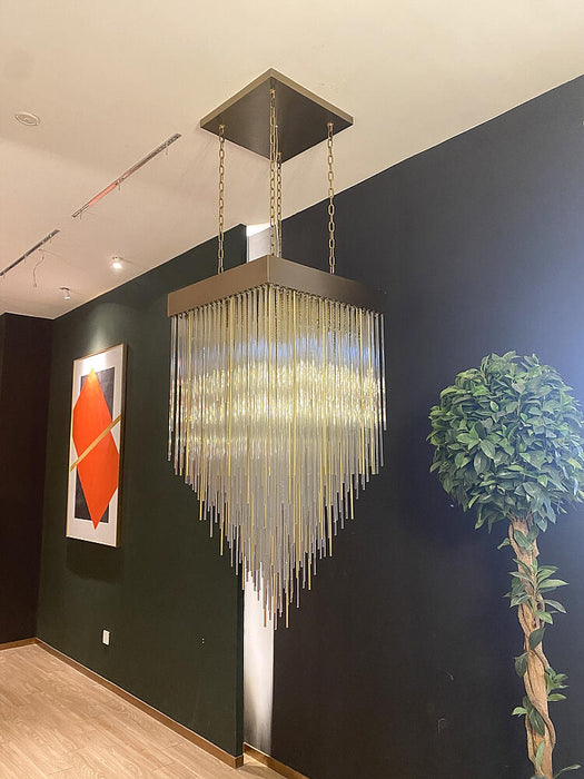 Modern Waterfalls Square Glass Tubes Chandelier