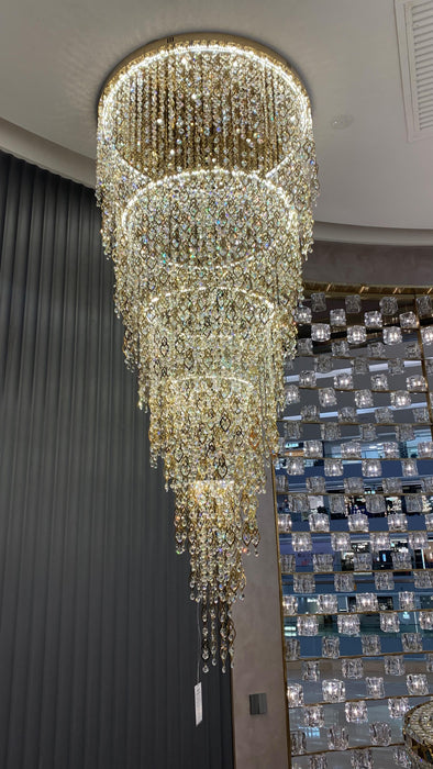 Modern Round 5-Layer Crystal Tassel Chandelier for Villa/Staircase/Foyer/Living Room