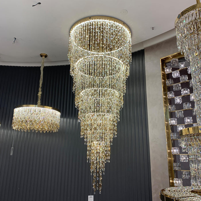 Modern Round 5-Layer Crystal Tassel Chandelier for Villa/Staircase/Foyer/Living Room