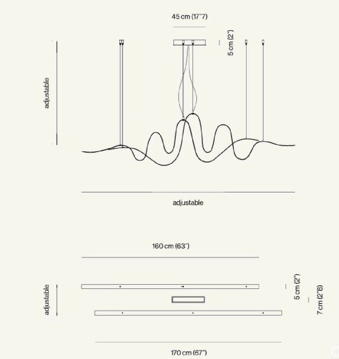 Modern Minimalist Wavy Line Chandelier for Dining Room/Kitchen Island