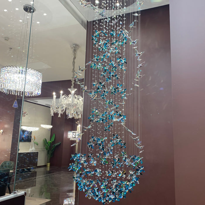 Modern Floating Blue Butterfly Crystal Chandelier for Living Room/Staircase/Foyer