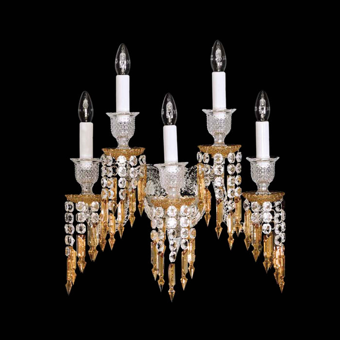 Luxury 5-Candle Yellow&Clear Crystal Wall Lamp