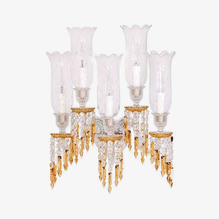 Luxury 5-Candle Yellow&Clear Crystal Wall Lamp